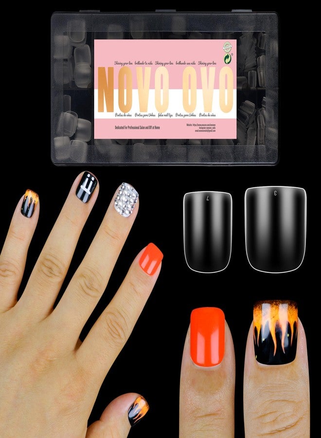NOVO OVO Extra Short Nail Tips for Men and Women with Wide and Short Nail Beds, Thick Square Round Full Cover False Nails Press on, Soft Gel for Acrylic Fake Nails Extension kit 16 Sizes x 640pcs - Image 1